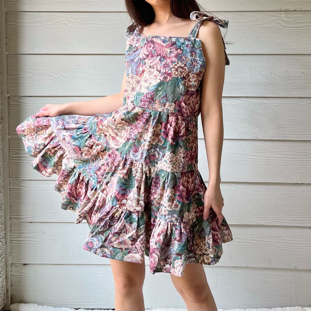 Vintage Fabric | Handmade Upcycled Vintage Oil Painting Dress SKU 03102